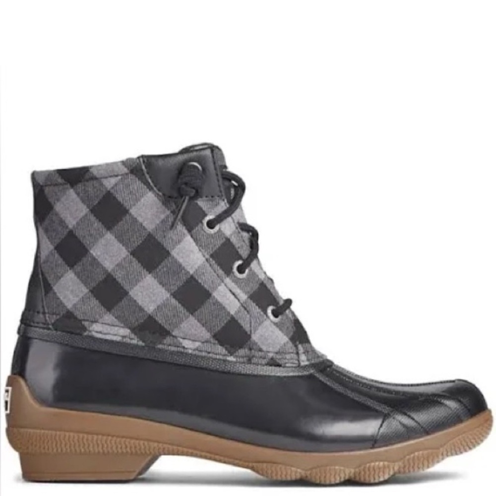 Sperry Black and Gray Plaid Winter Boots